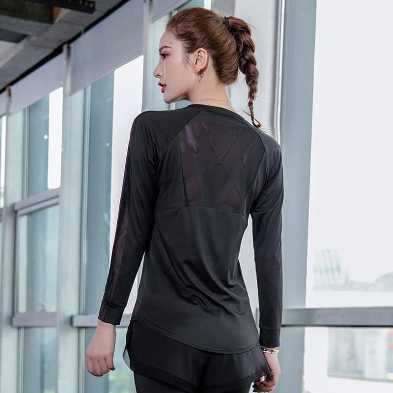 Esportes topo feminino roupas de Yoga camiseta roupas de secagem rápida influenciador respirável de manga comprida corre