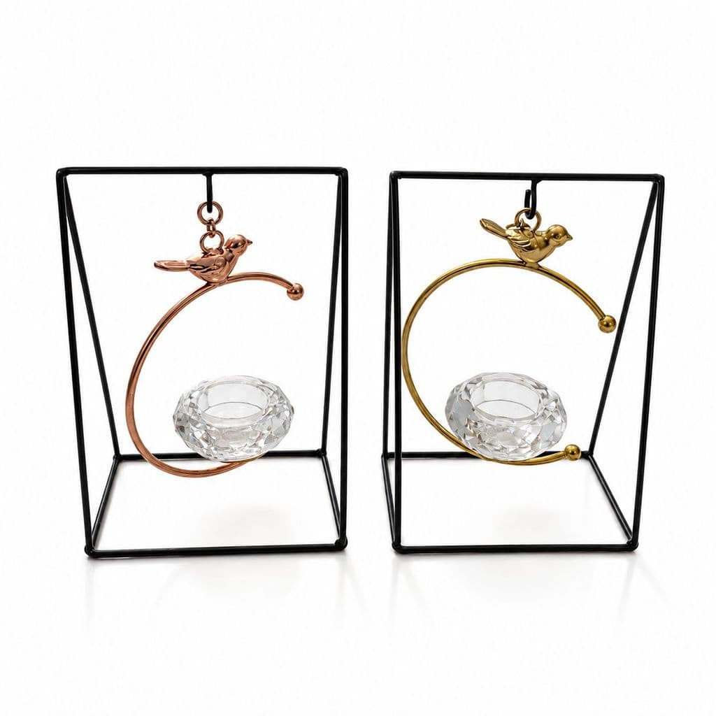 Porta Velas Decorativo Metal Pássaro Castiçal Enfeite Mesa Decoração Luxo