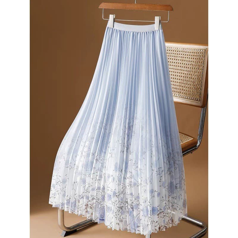 Saia de gaze impressa feminina primavera verão 2026 novo estilo Floral gaze saia de comprimento médio Drape saia plissad