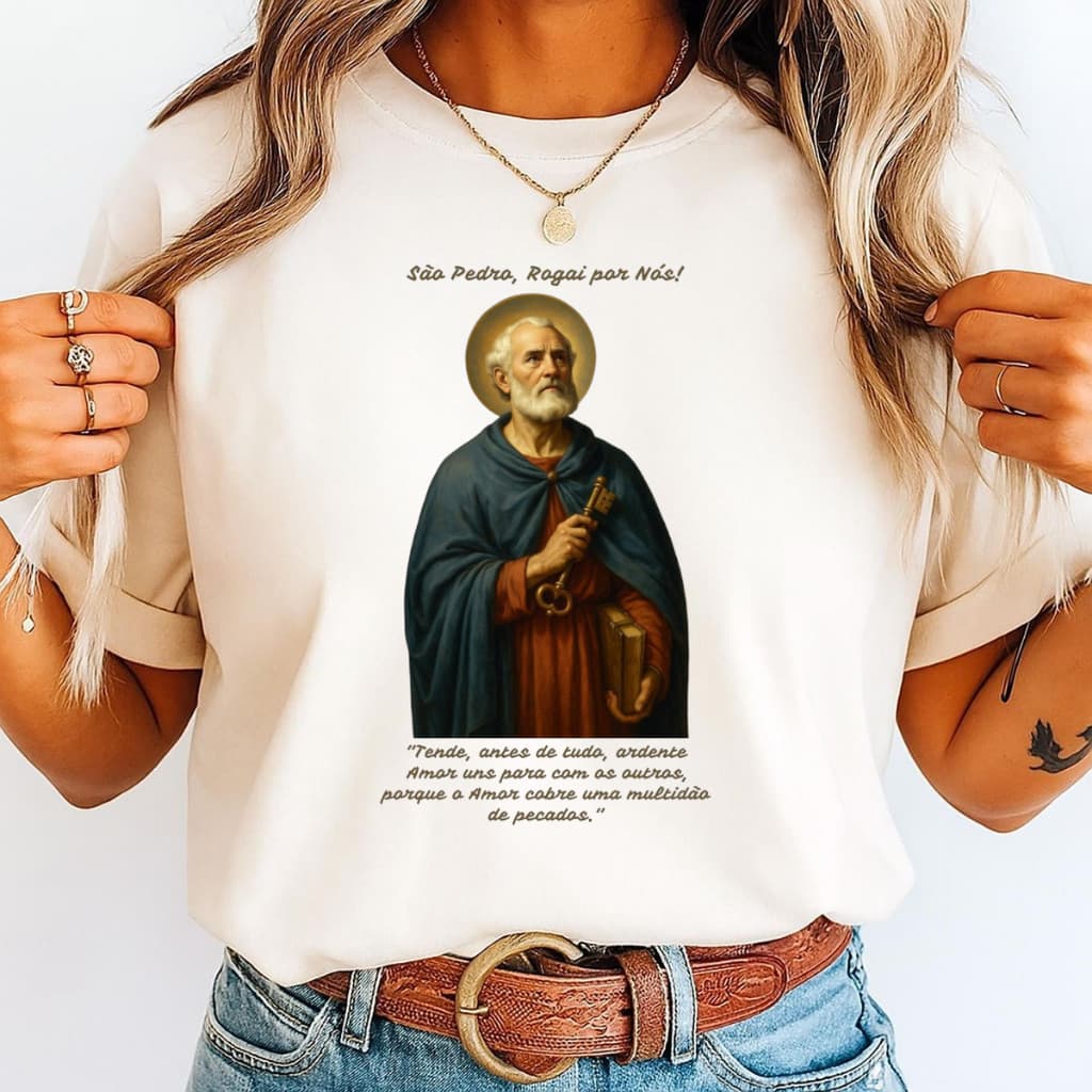 Camiseta Blusa Unissex São Pedro Apóstolo Frases Moda cristã Católica junino 100% algodão