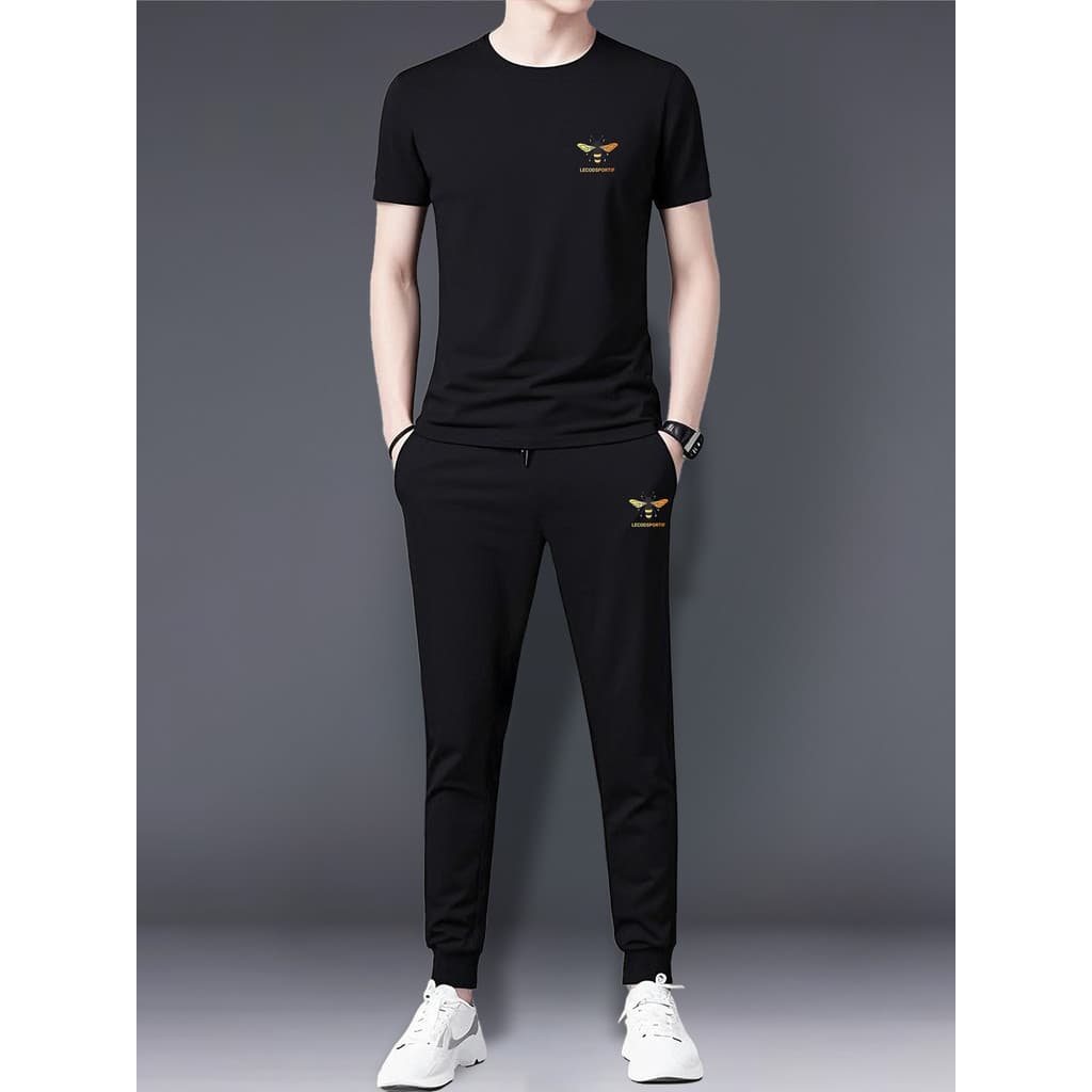 Estilo de verão gelo seda roupas esportivas terno masculino 2026 verão novo estilo solto de manga curta bonito combinand