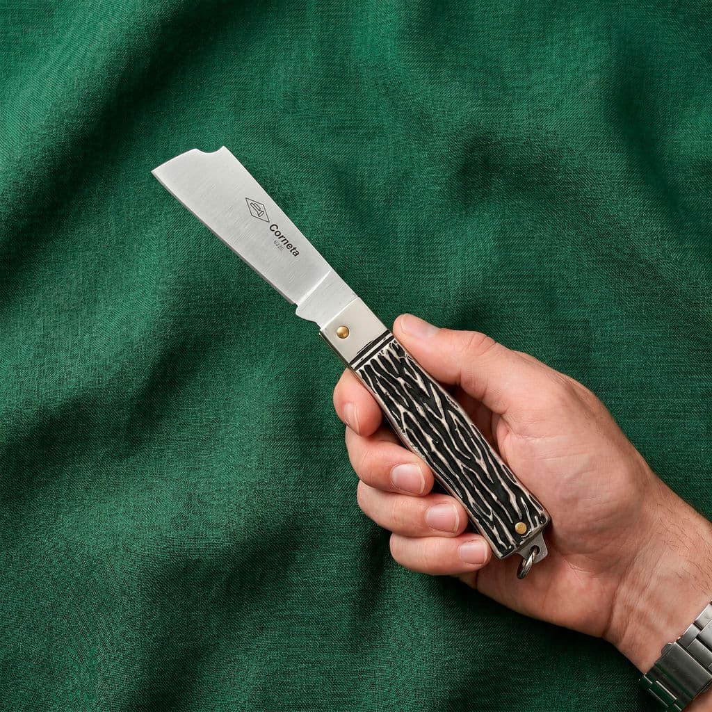Canivete Corneta 4" Inox Lâmina Larga com Bainha para Camping Pesca