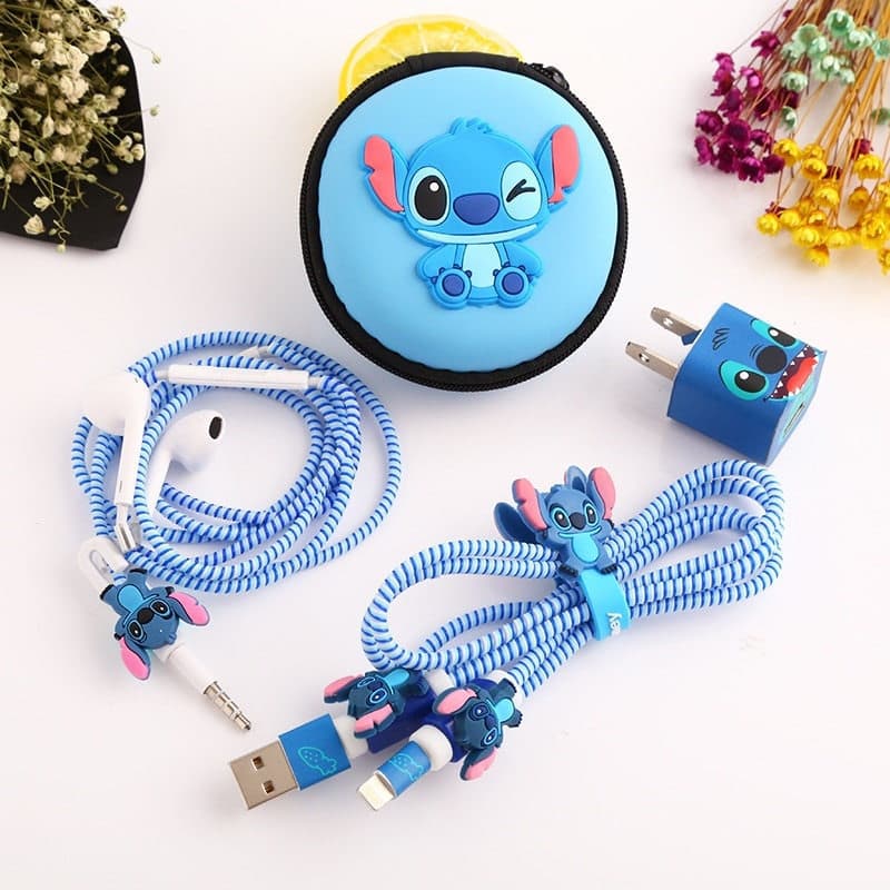 1 Conjunto de Protetores de Cabo USB com Desenhos Animados, Organizador de Cabos, Adesivos para Carregador, Organizador