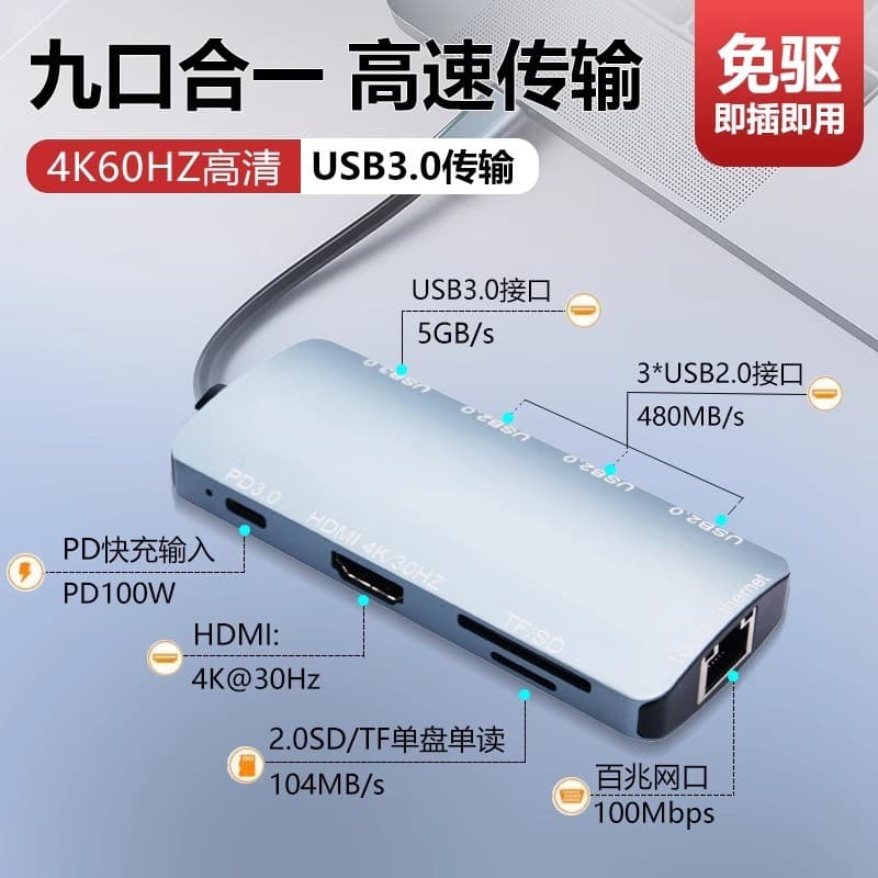 Extensor Typec Divisor USB Docking Station hub Lightning 4HDMI Tela de projeção Adaptador conversor de cabo de rede mult