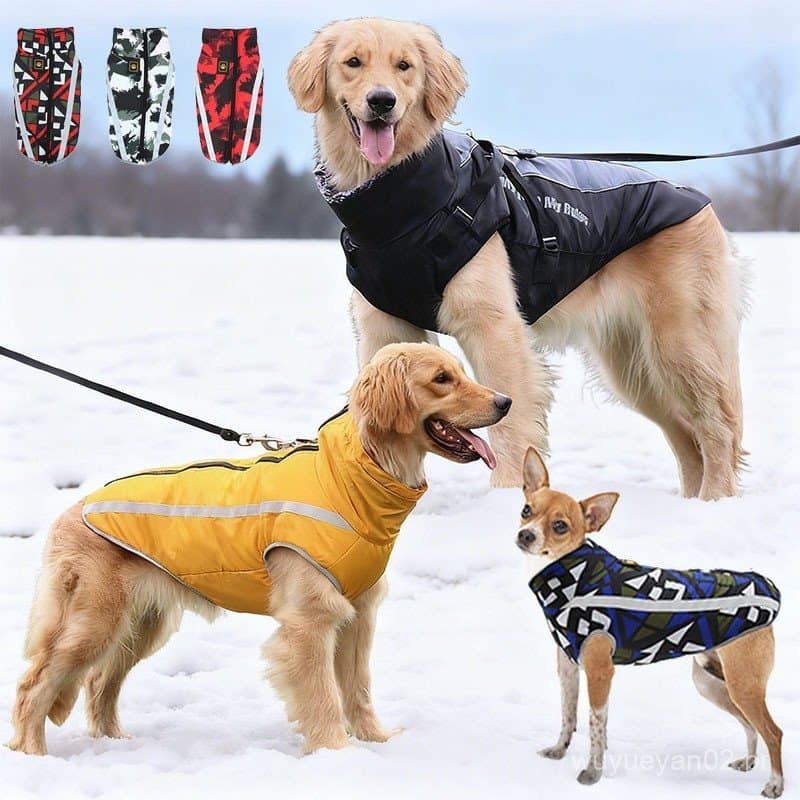 Jaqueta Para Cães-Casaco De Inverno Reflexivo À Prova D'água De Vento De Neve Ajustável Animais De Estimação Com Anel D