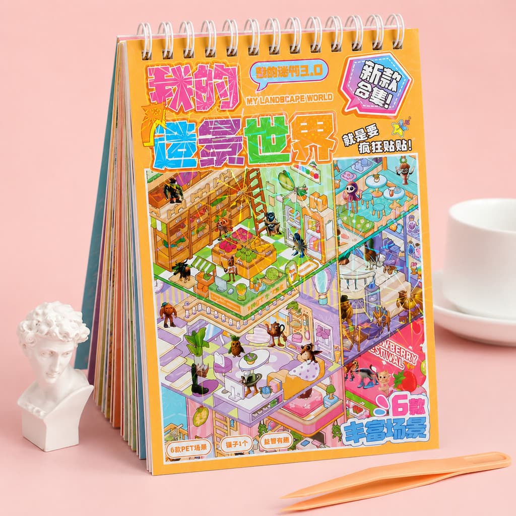 Livro de Adesivos 3D com 20 Cenários Kawaii para Criar e Decorar