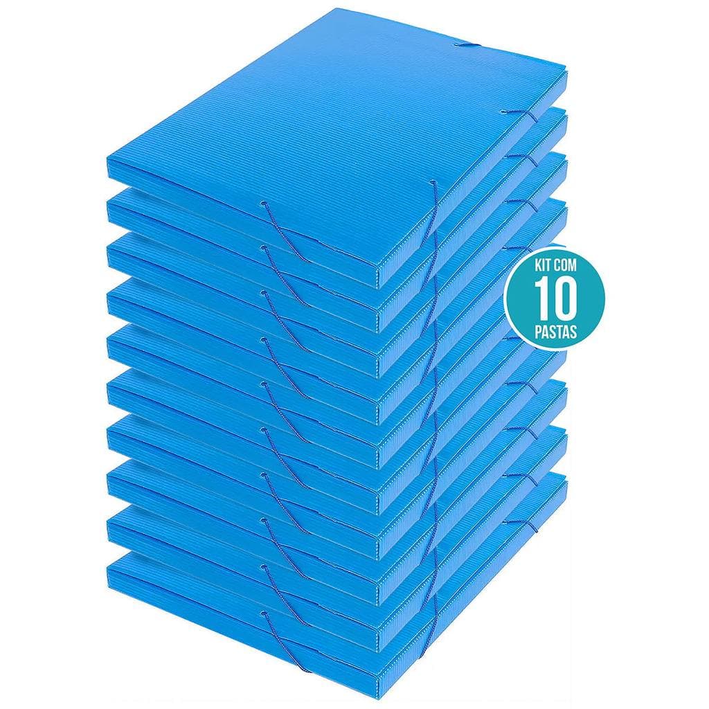 Pasta Ofício Azul 20mm Aba Elástico 33,5x24,5x0,20cm 10 Pastas Novaonda Polibras