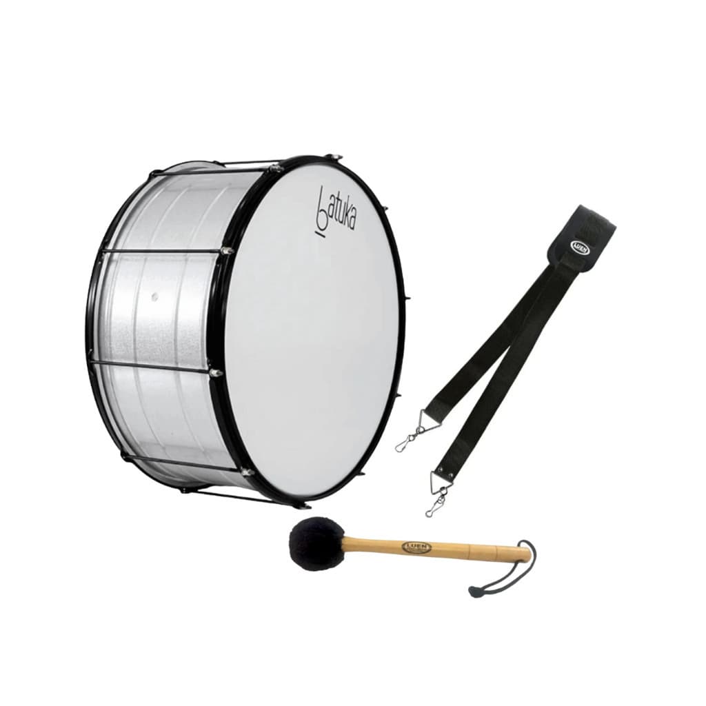 Kit Bombo 30x16" Alumisteel 8 Afinações  + Talabarte 2 Ganchos + Baqueta para Bombo Luen