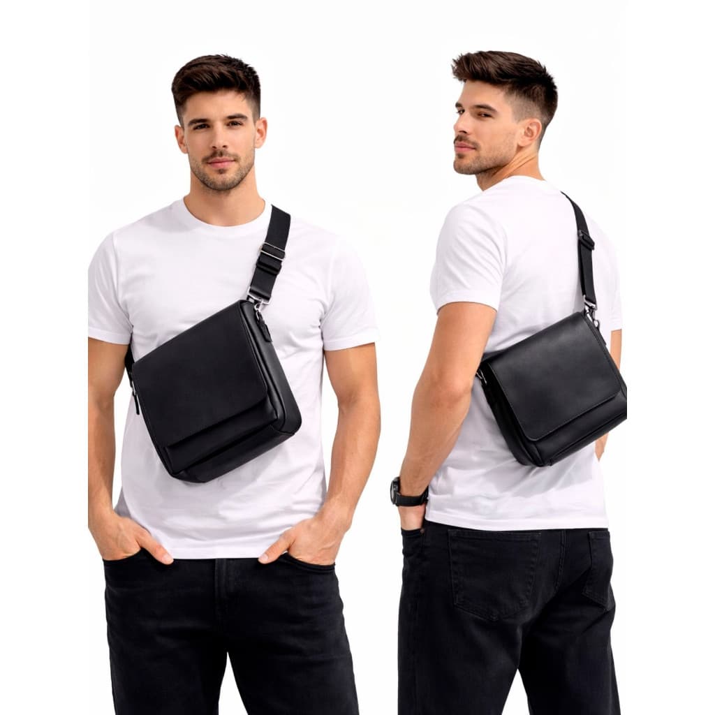 Bolsa Masculina Legítimo Transversal Pasta Bag Alça Pochete Ombro Tiracolo Shoulder Preta Couro