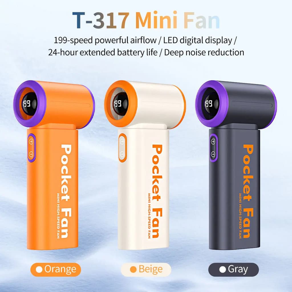 Ventilador pequeno portátil de bolso T-317 16℃Resfriamento com sensor de gelo, Display Digital regulador de velocidade d
