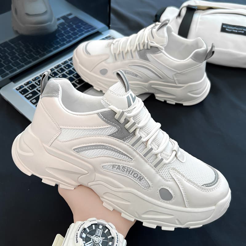Sapatos esportivos casuais masculinos malha respirável verão de sola grossa branco papai sapatos masculinos All-Match au