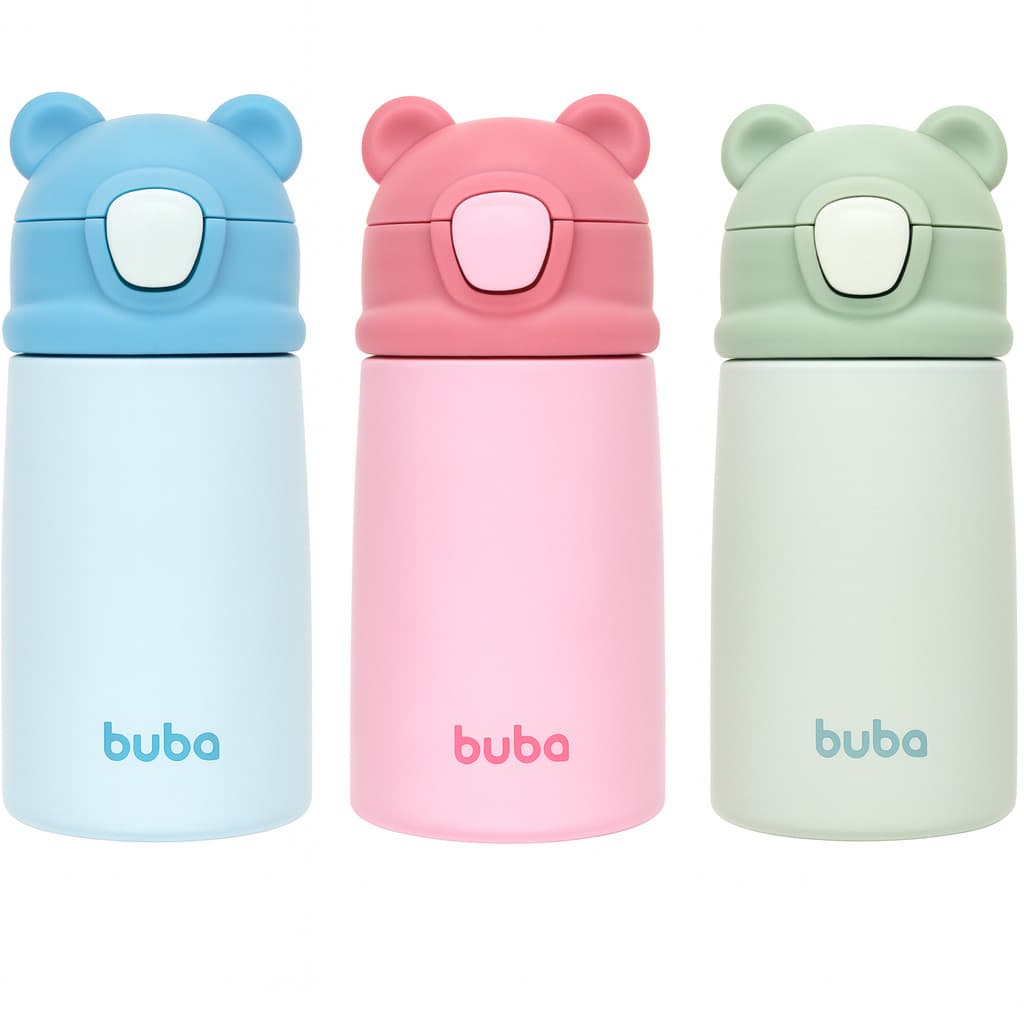 Garrafinha Térmica Infantil Buba Ursinho 320ml | Copo Parede Dupla | Garrafa Térmica De Bebe