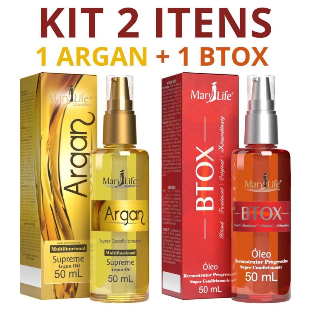 Kit 2 óleo para cabelo Reparador de pontas profissional Argan Supreme + Btox Reconstrutor 50ml