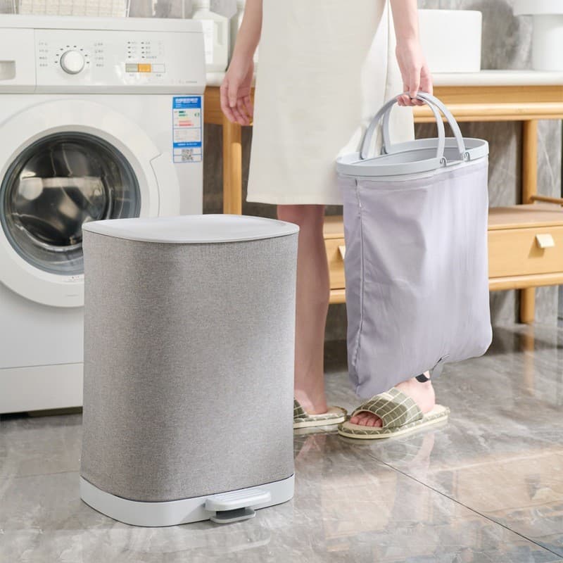 Cesto de roupas sujas Pano de tendão de carne Divisória de barril duplo Cesto de roupas sujas Banheiro doméstico Bolsa i