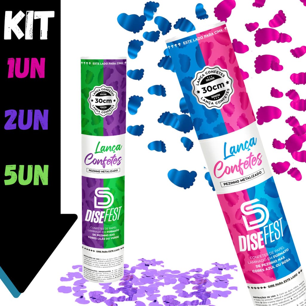 Lança Confetes Chá Revelação Azul Rosa Verde Lilas Masculino Feminino Menino Menina