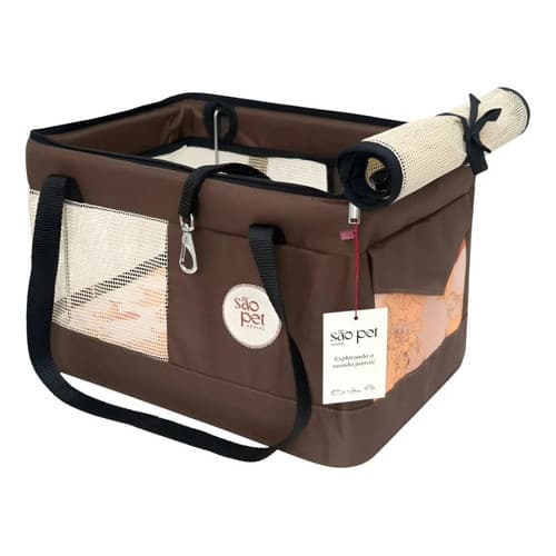 Bolsa Transporte Sao Pet Aerial Pet Cães Gatos 7kg Cia Azul Marrom