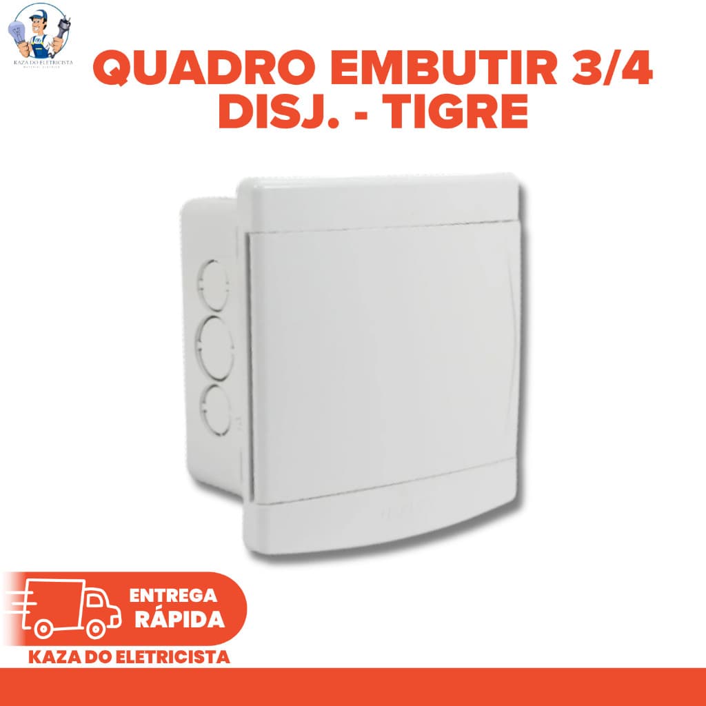Quadro de Distribuição Embutir 3/4 Disjuntores Sem Barramento Porta Branca Tigre 33046979