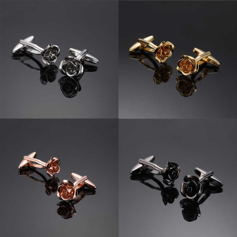Abotoaduras de cobre românticas em forma de lótus, abotoaduras Fashion de Metal multicolorido rosa, botões de camisa fra