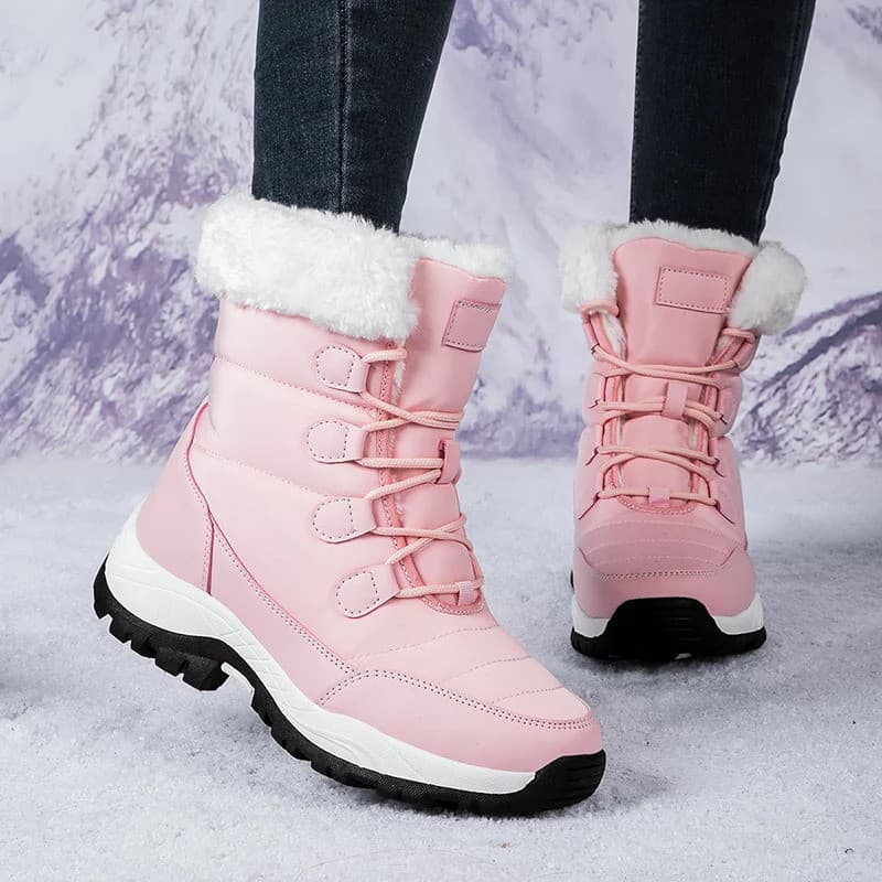 Botas de Inverno de Cano Alto em Algodão Quente, Botas de Neve para Clima Frio, Calçados Confortáveis para Mulheres