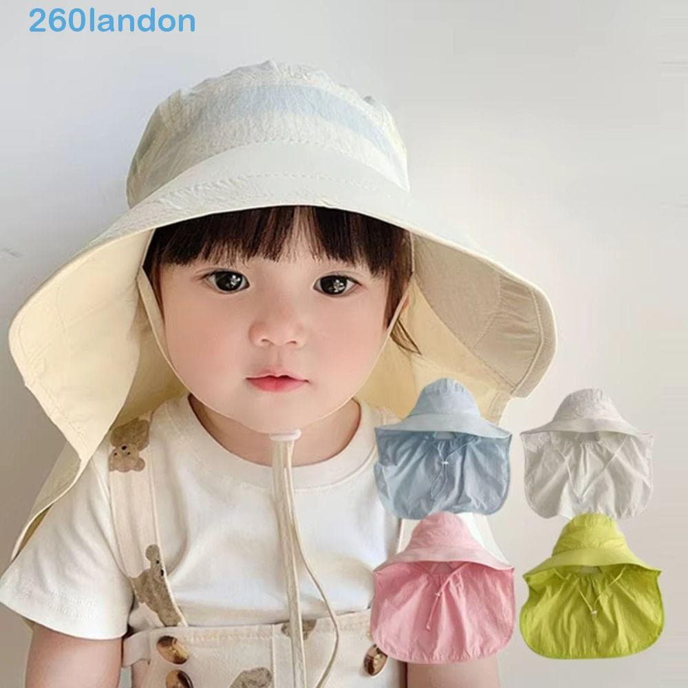 Chapéu Balde Infantil LANDON , Boné De Pescador Protetor Solar Xale De Cor Sólida Com Viseira De Proteção , De Sol De Ve