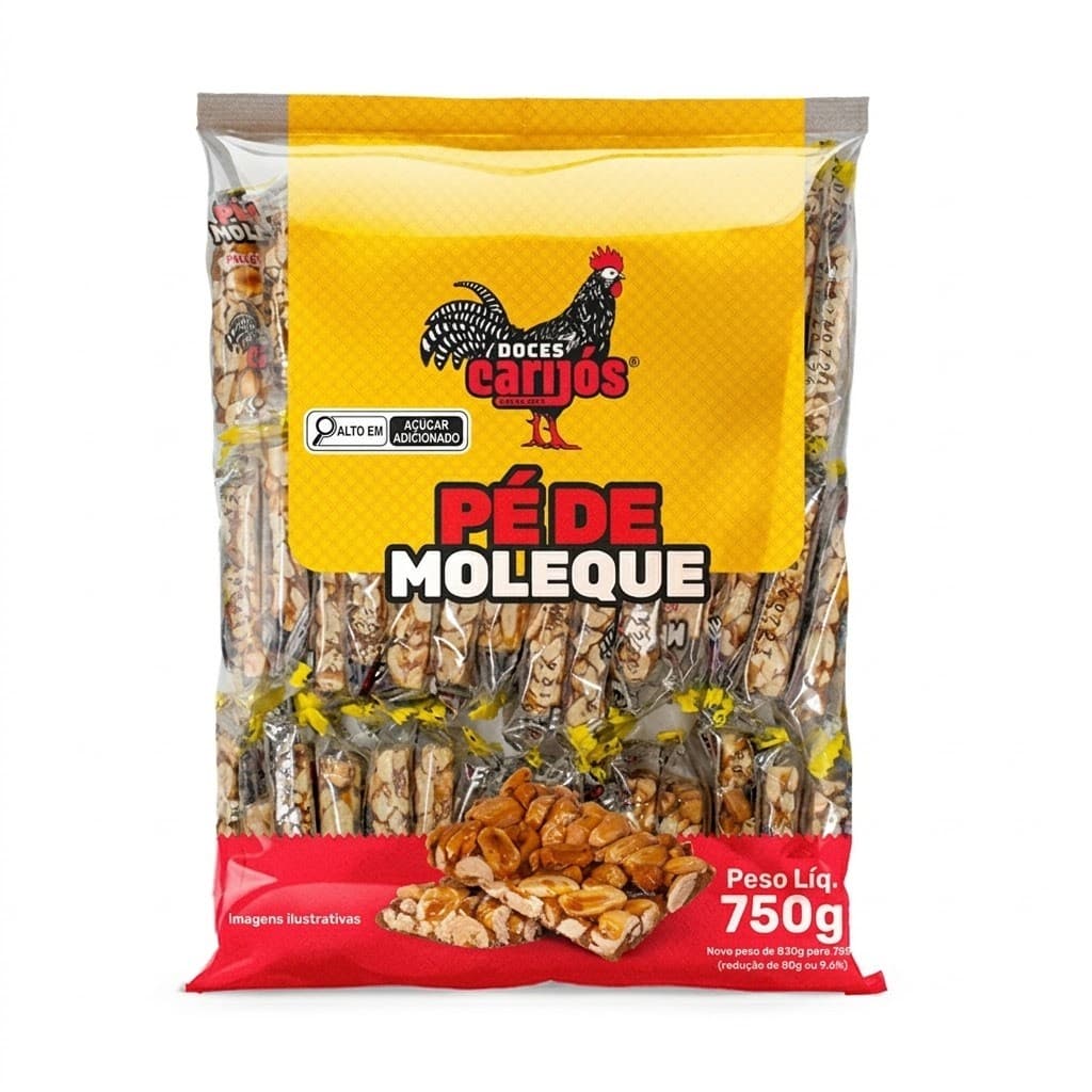 Pé de Moleque de Amendoim Crocante Carijó Pacote 50un 750g Doce Tradicional