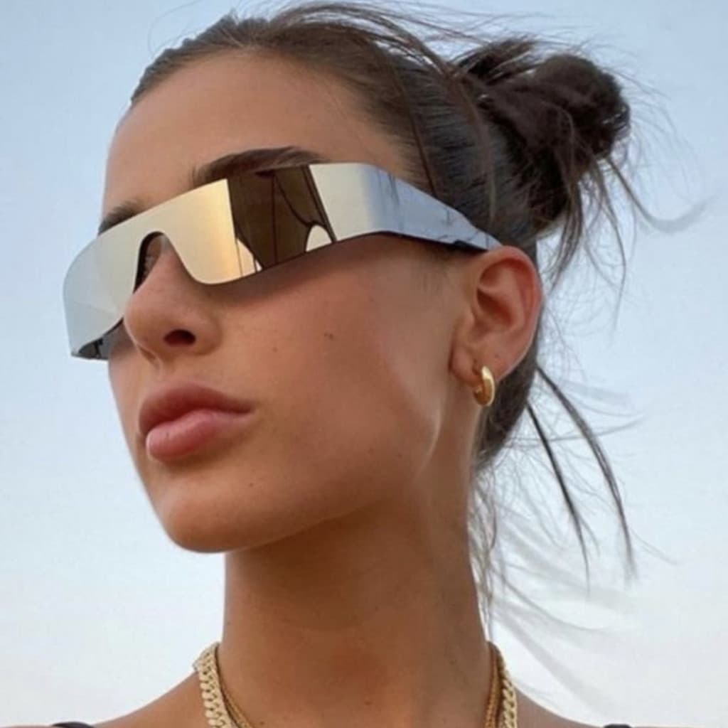 Moda à prova de vento óculos sem moldura óculos de sol senhoras siameses telha Punk esportes óculos de sol masculino col