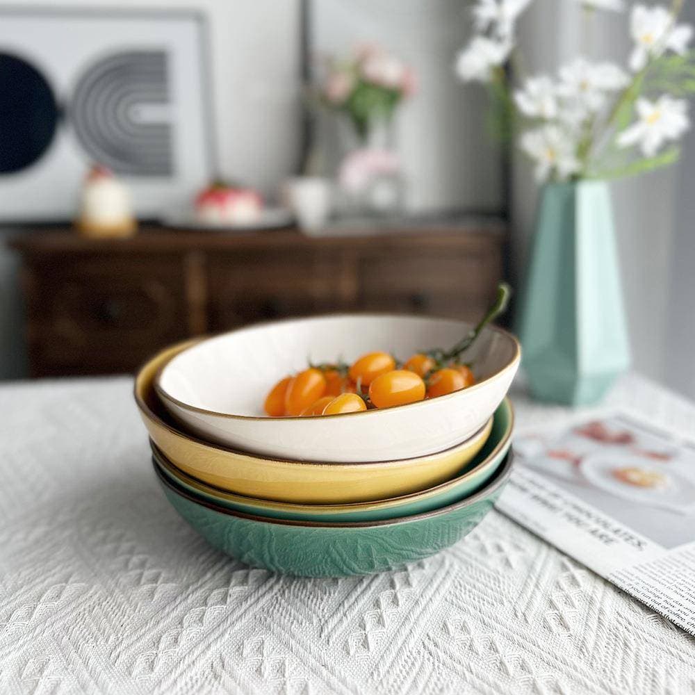 Tigela de salada de cerâmica colorida tigela de macarrão prato de vegetais prato de sopa doméstico bonito simples tigela