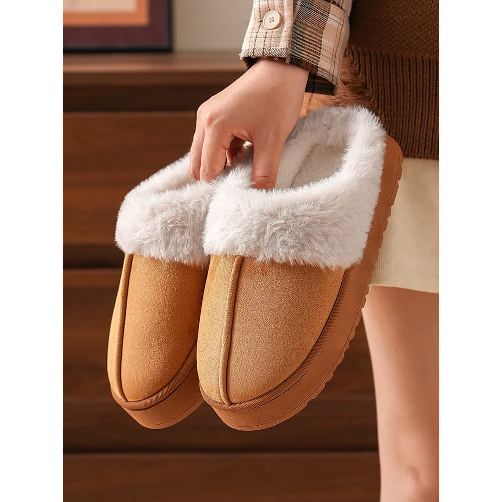 Outono inverno grosso pelúcia casal estilo antiderrapante sola grossa Toe-coberto chinelos de algodão casa quente estilo