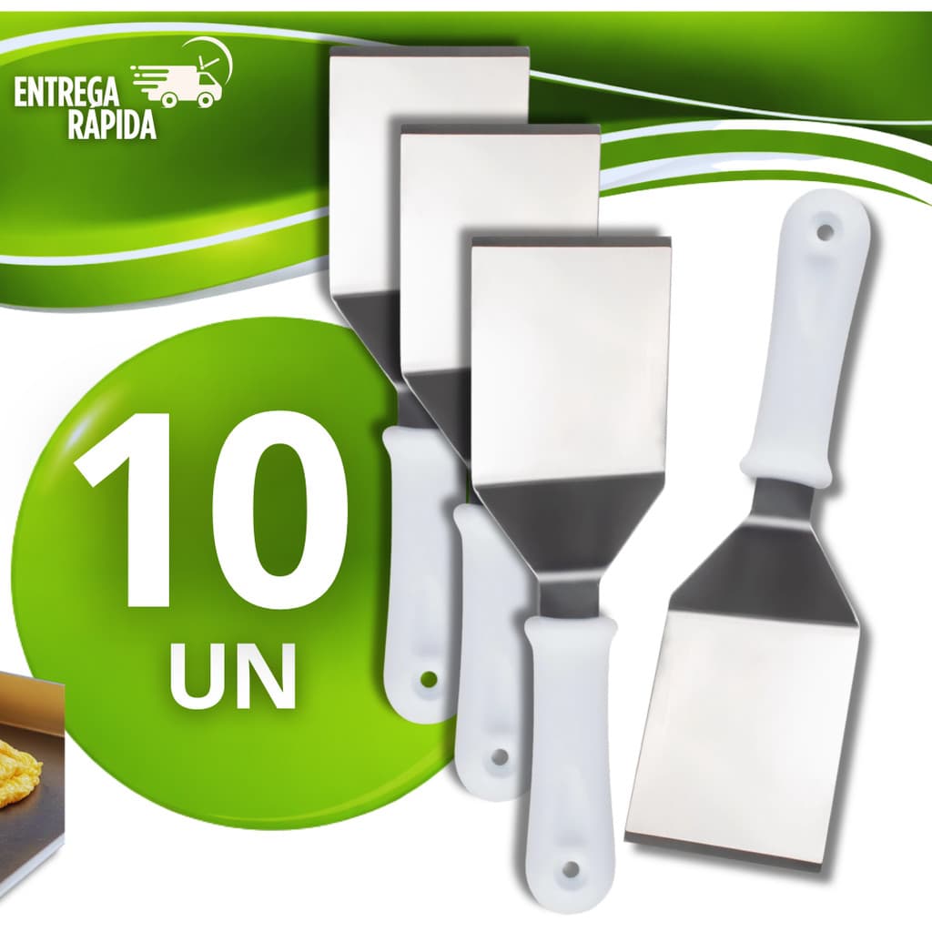 *Jogo Espátulas Curva Inox 3'' Chapa Lanche Chapeiro Confeitaria Cobertura Acabamento Doce Alisar Chantilly Inox Premium