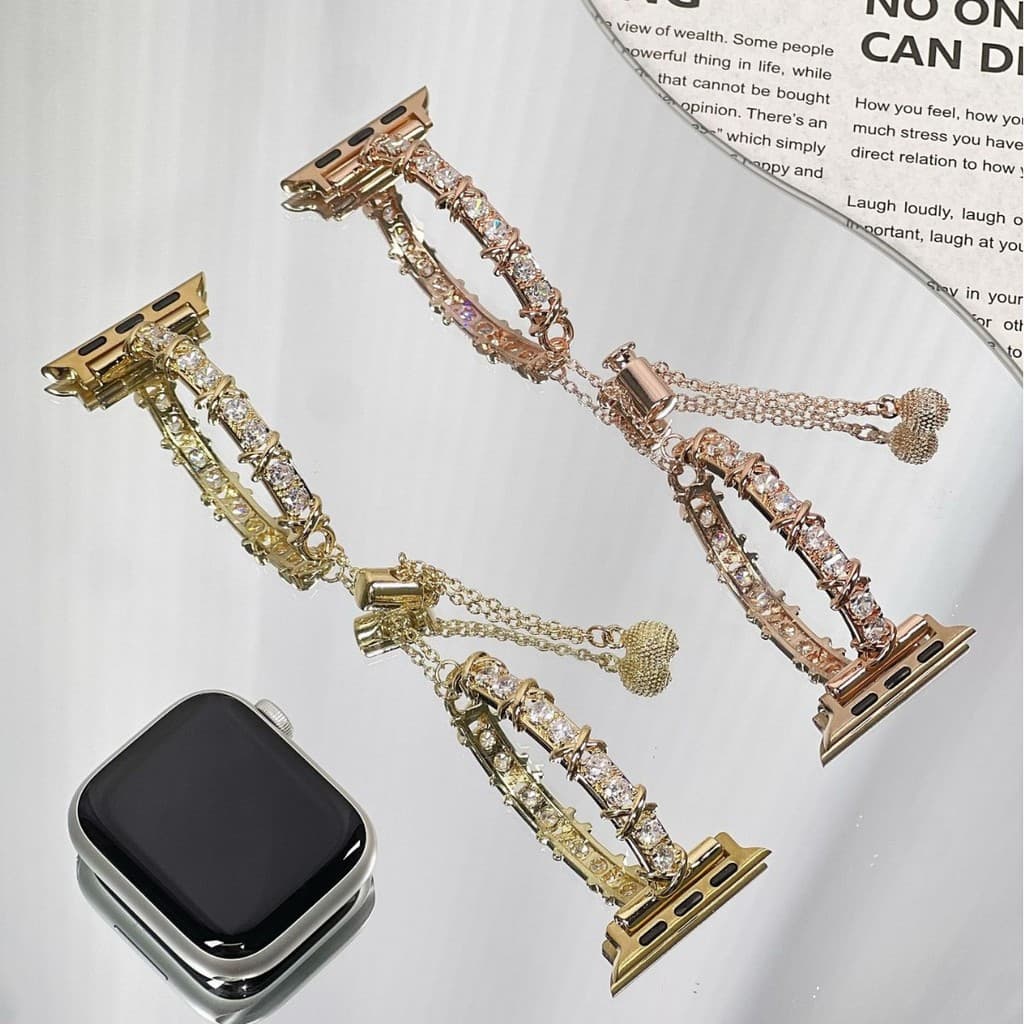 Moda feminina pulseira de relógio Apple strass pérola decoração de Metal compatível com iWatch Full Range 38-49mm Ultra/