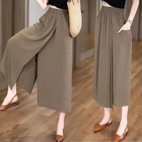 Verão estilo fino solto cintura alta fenda estilo preguiçoso Casual Culottes feminino virilha coxas grosso mais magro ol