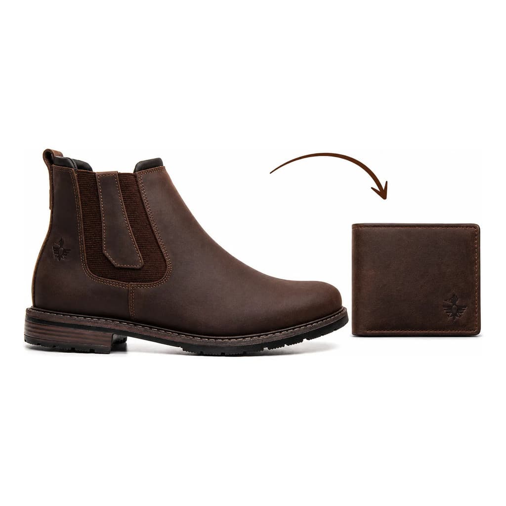 Kit Botina Couro Legítimo Conforto Urbano Casual + Carteira