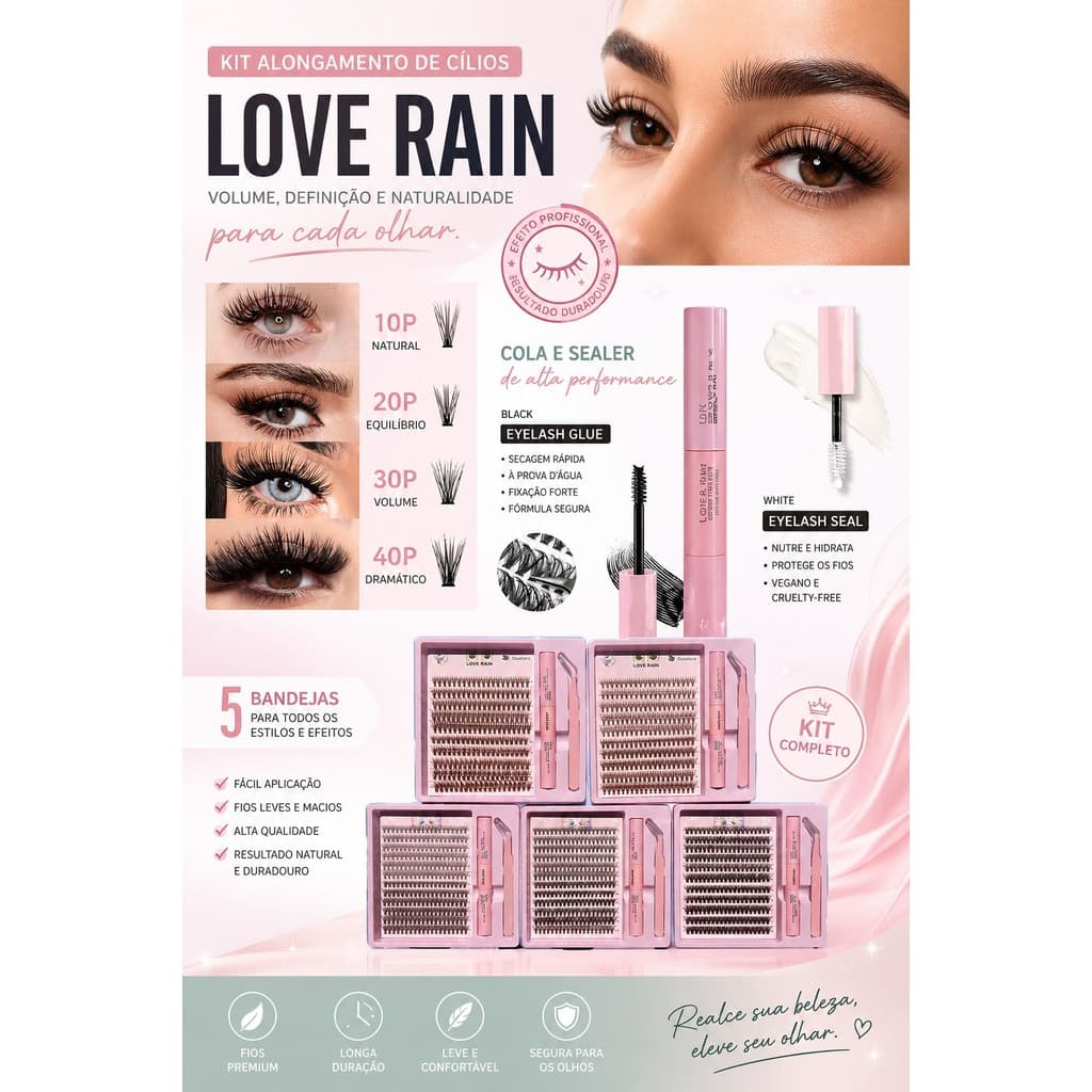 Conjunto de Extensão de Pestanas DIY Mix Lash Clusters Love Rain – Modelo P