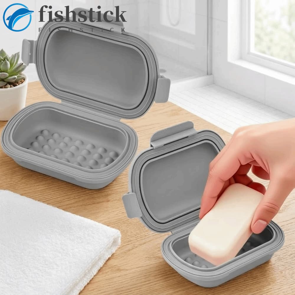Recipiente De Sabão FISHSTICKA , Caixa De Viagem De Silicone Com Tampa Superior Articulada Selada À Prova D'água De Vaza