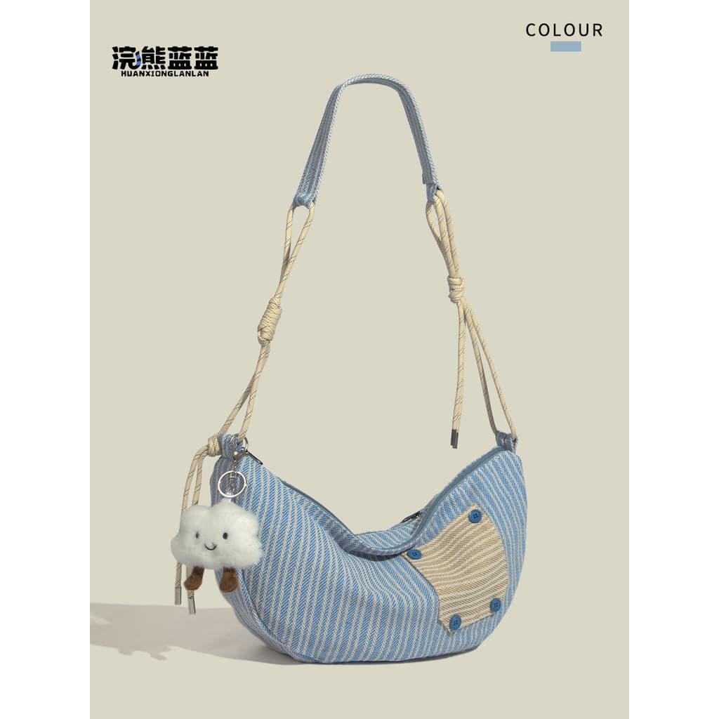 Guaxinim azul Original listrado pano bolinho saco feminino 2026 novo estilo na moda grande capacidade All-Match Casual u