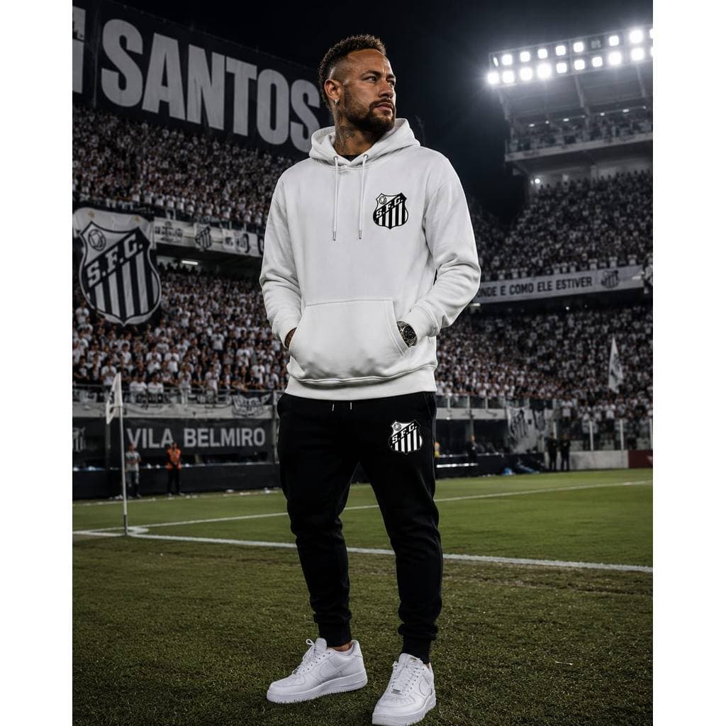 Conjunto de Moletom Canguru Santos Masculino Feminino Futebol Times Brasileirão Envio Rápido