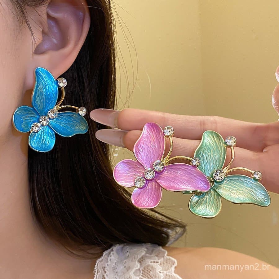 Brincos De Borboleta Gradiente Rosa Azul Verde Francês Vintage Estilo Chinês Joias Hipoalergênicas