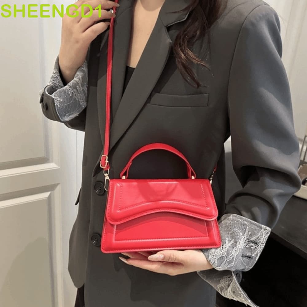 SHEENGD1 Bolsa De Couro PU , Ombro Feminina Elegante De Cor Sólida Mensageiro Crossbody Moderna
