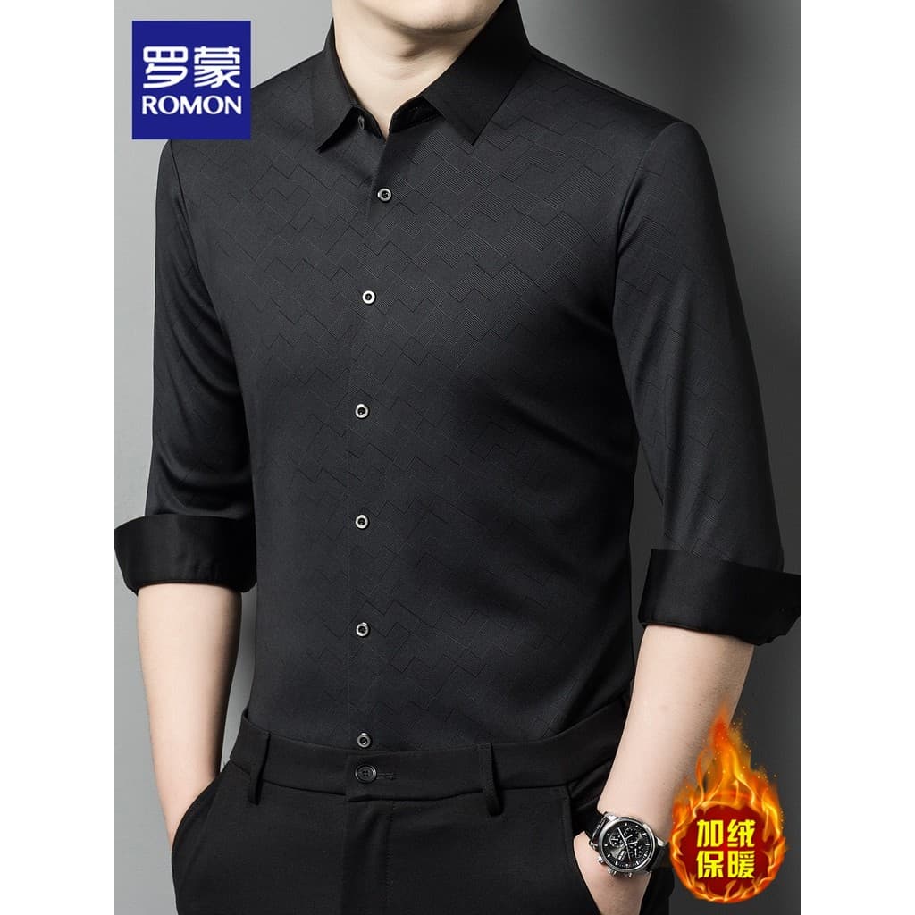 Lomon camisa de manga comprida masculina inverno novo estilo negócios Casual não-ferro polegada camisa quente de uma peç