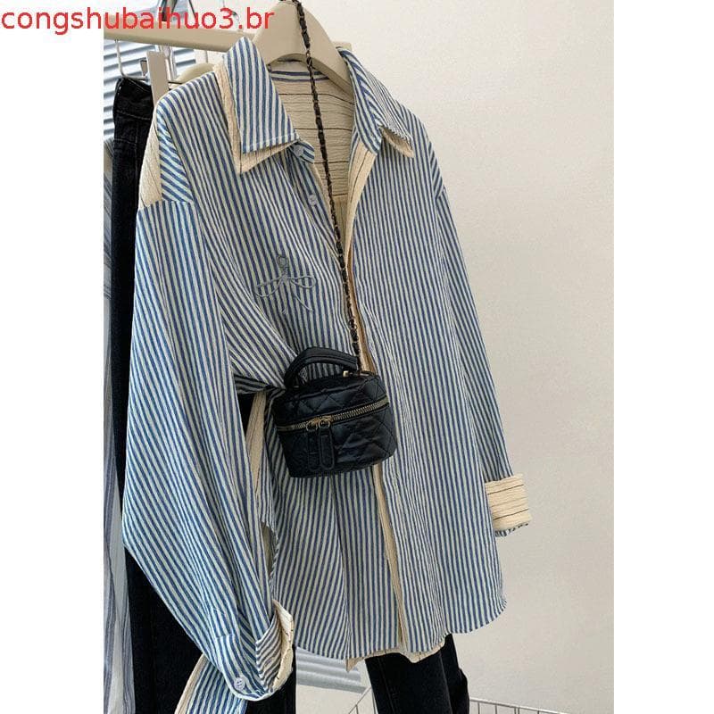 Japonês Retro listrado falso csa de duas peças das mulheres dos homens estilo coreano preiçoso High-End csa de m