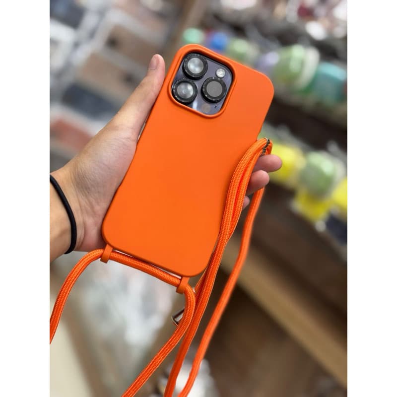 Capa com cordão LARANJA universal para celular  linha com muita proteção 15/16/17 pro Max