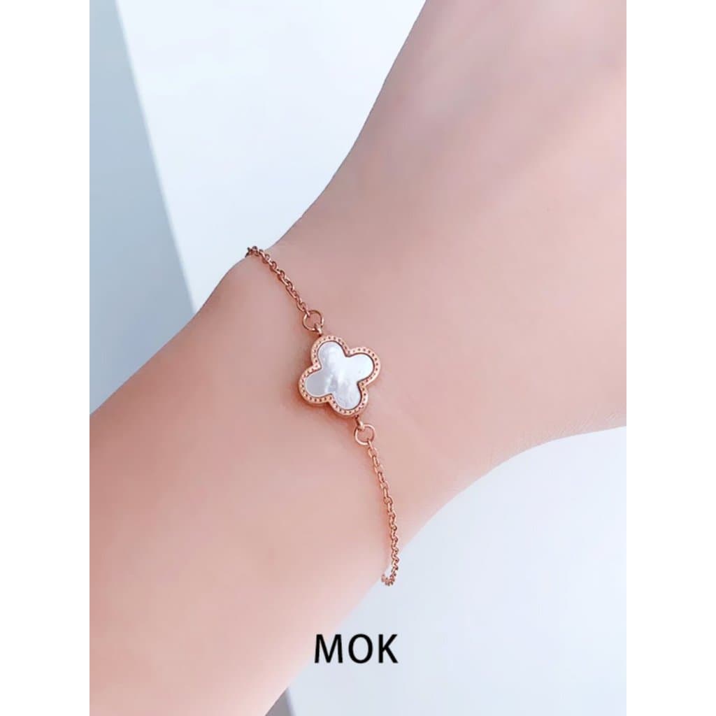 pulseira pulseira feminina Aço titânio 18k ouro rosa dupla face concha trevo de quatro folhas pulseira feminina não-desb