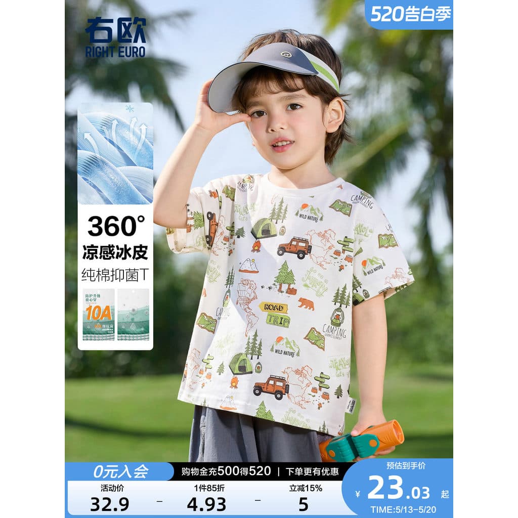 Camiseta de manga curta de algodão puro infantil europeu direito desenho animado Anime meninos meninas pulôver estilo fo