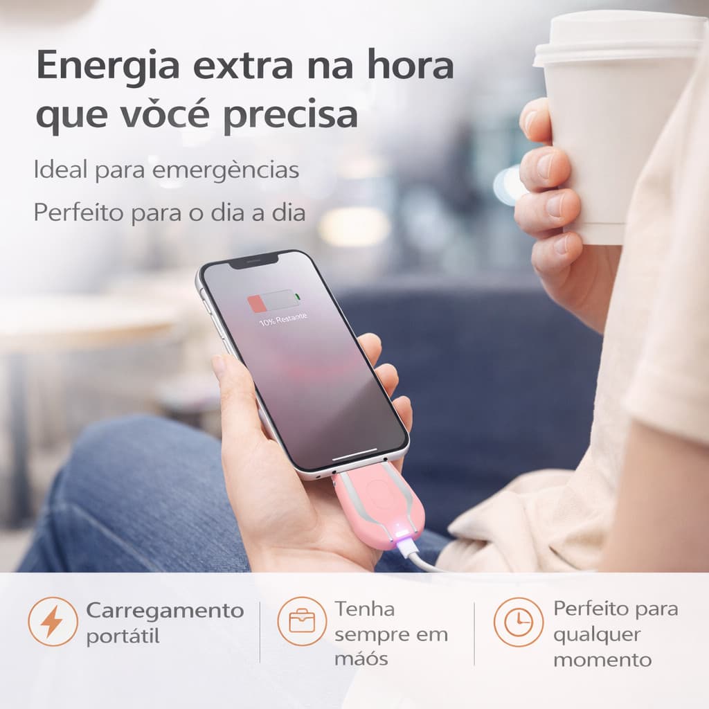 Carregador Portátil Chaveiro para iPhone Lightning Mini Power Bank de Emergência ANJGG BRASIL
