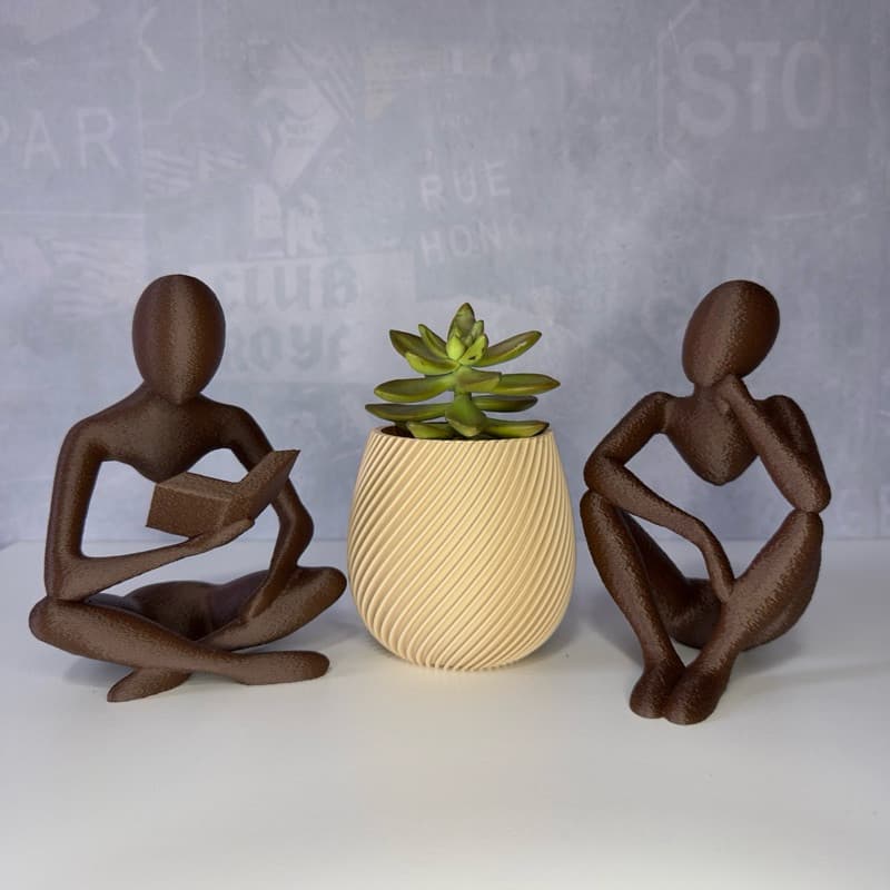Kit Decoração – Estátua Livro + Pensador e Vaso Espiral | Impressão 3D