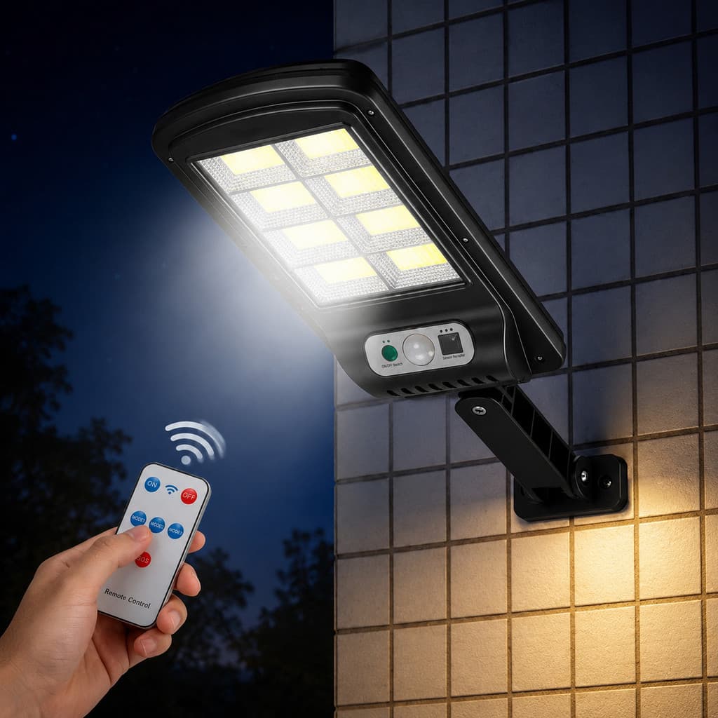 Refletor Solar 8 Placas LED COB para Jardim com Controle