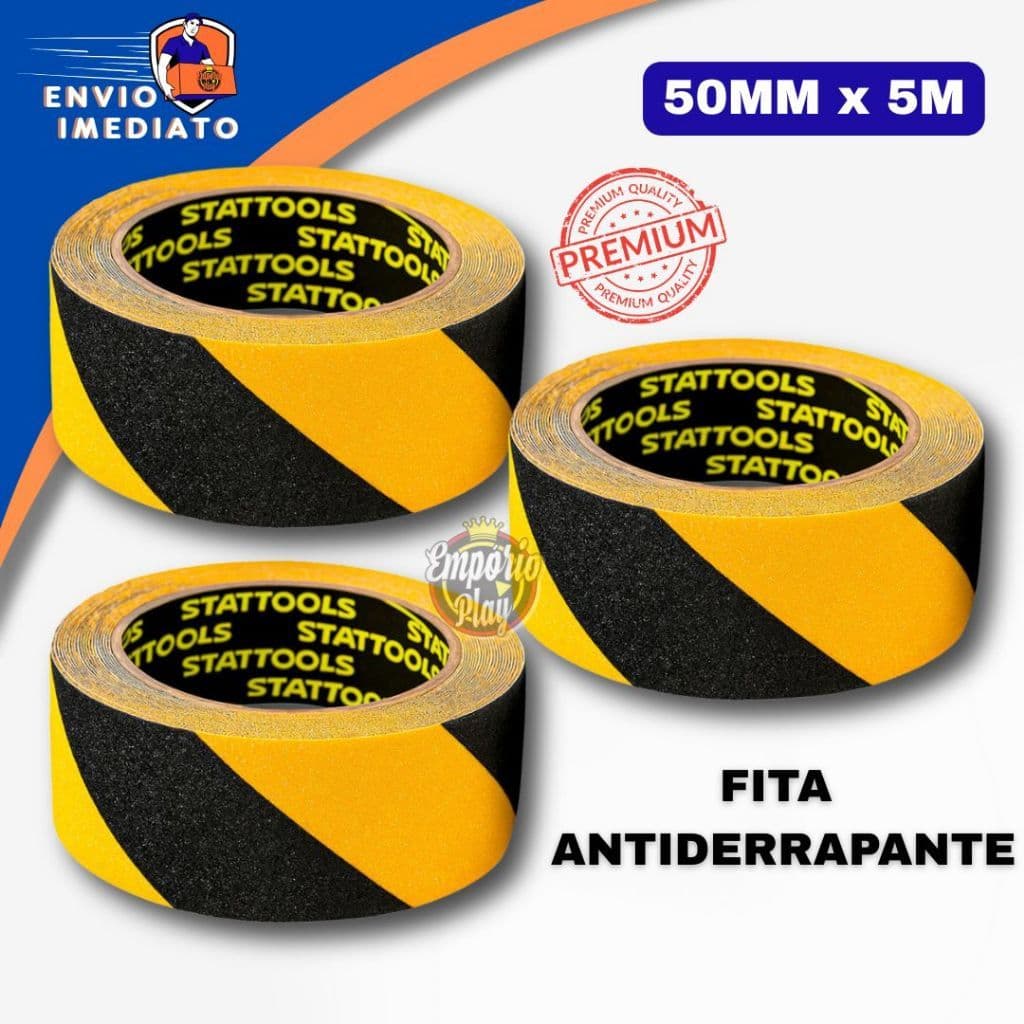 Fita Antiderrapante Adesiva Zebrada 50mm X 5m Preto e Amarelo Multiuso Escada Piso Autoadesiva