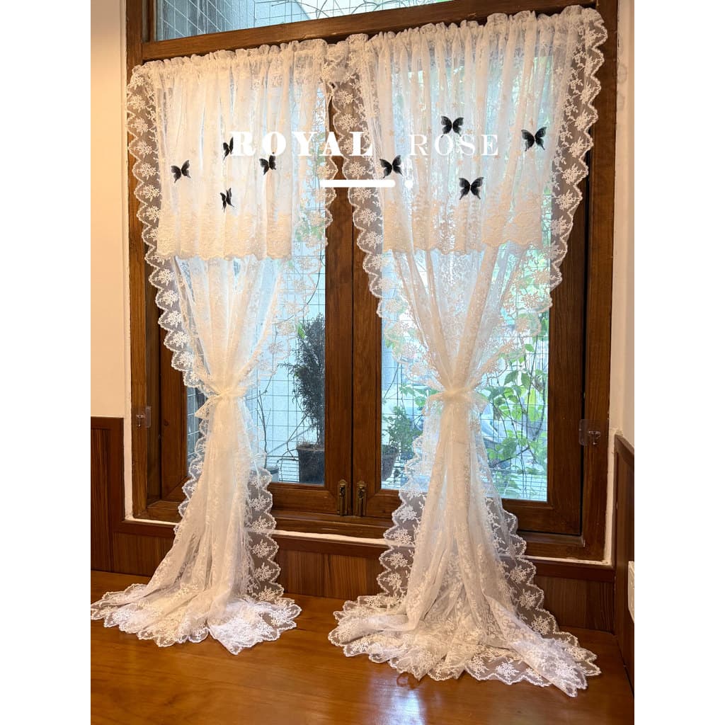 Cortina de porta francesa retrô, cabeça de gaze branca, renda, cortina divisória de alta qualidade, quarto, sala de esta