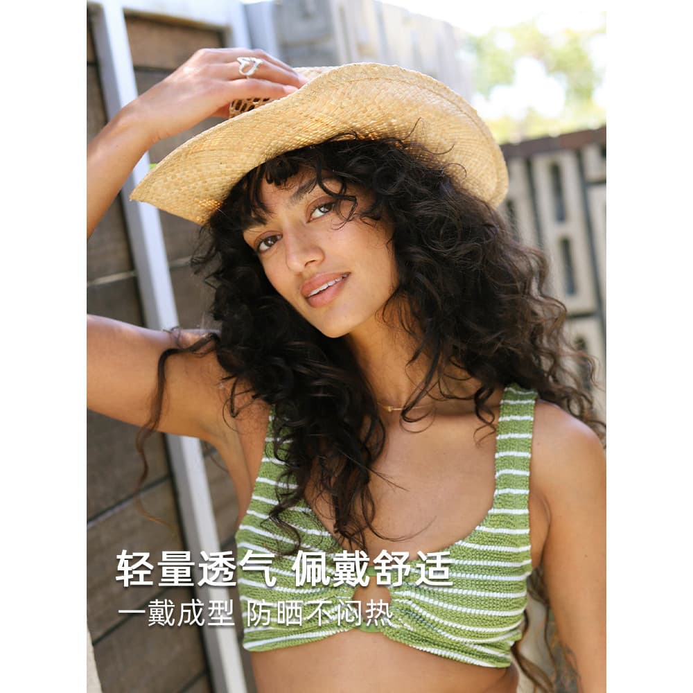 Estilo europeu americano beira-mar férias praia chapéu feminino verão ráfia palha panamá chapéu moda Jazz Cowboy chapéu
