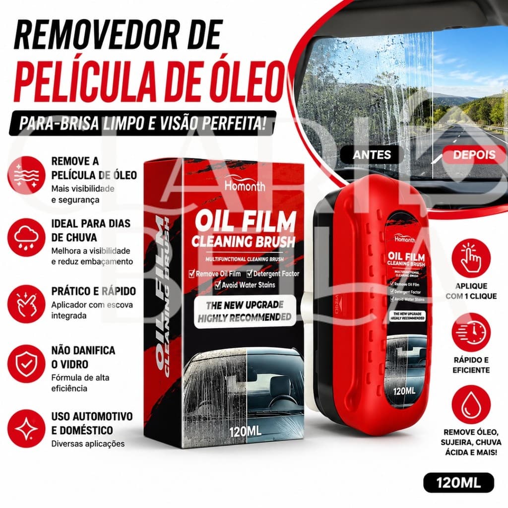 Removedor De Película De Óleo 120ml Limpa Para-brisa Vidros Espelhos Automotivo Com Escova Aplicadora